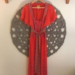 Anthropologie Long Flowy Red Dress by Maeve